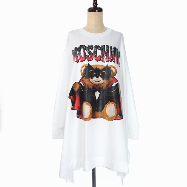 【中古】未使用品 モスキーノ MOSCHINO 20SS バッド テディベア プリント Tシャツワンピース 長袖 36 ホワイト 白の通販は