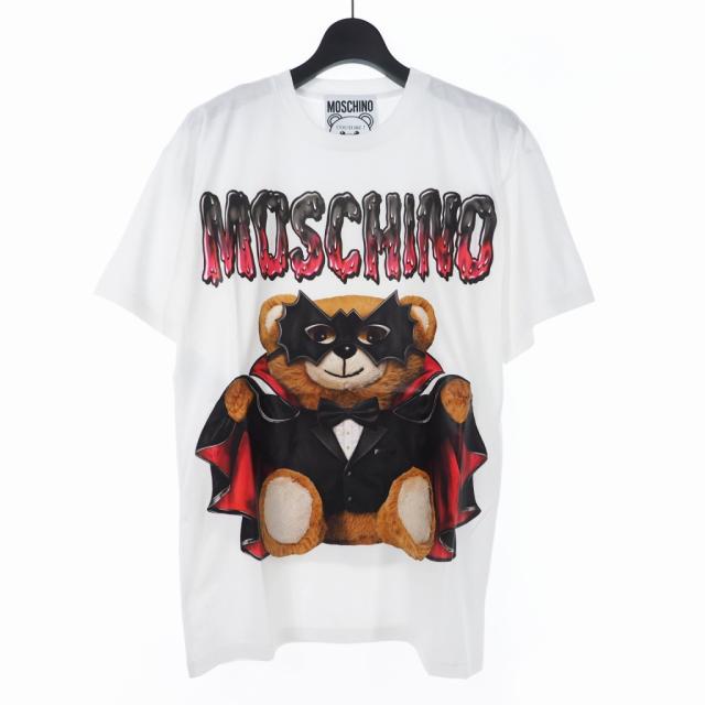 【中古】未使用品 モスキーノ MOSCHINO 20SS バッド テディベア プリント Tシャツ カットソー 半袖 XS ホワイト 白