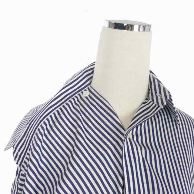 【中古】バレンシアガ BALENCIAGA 21AW TWISTED SHIRT 変形 ストライプ シャツ カットソー 長袖 XS ブルー  ホワイト｜au PAY マーケット