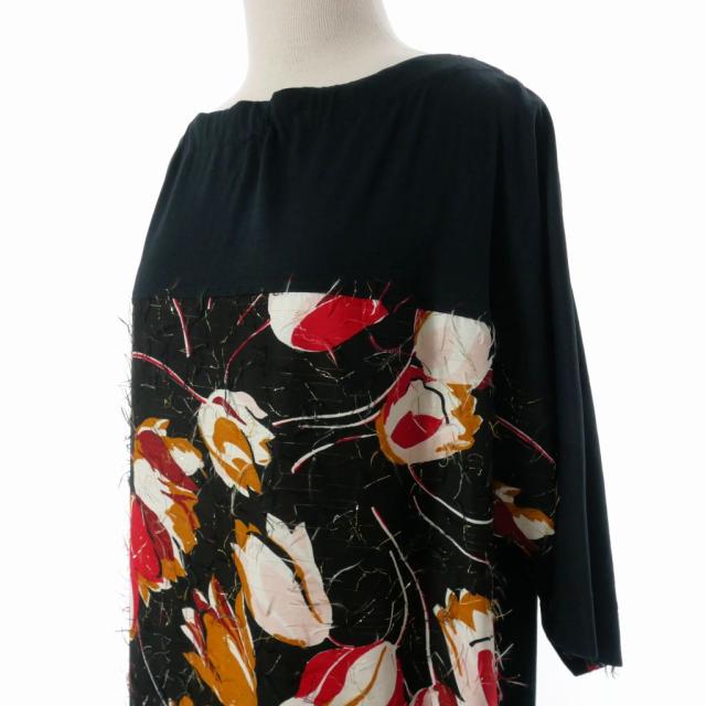 【中古】未使用品 マルニ MARNI 21AW フラワープリント ロングワンピース ドレス 36 ブラック 黒 ABJE0725Q0 国内正規_3