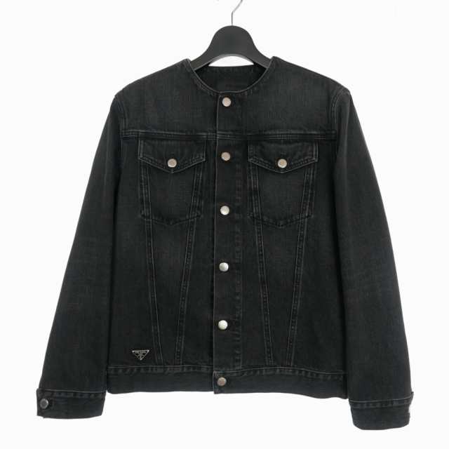 中古】プラダ PRADA 23SS ノーカラー デニムジャケット トラッカー