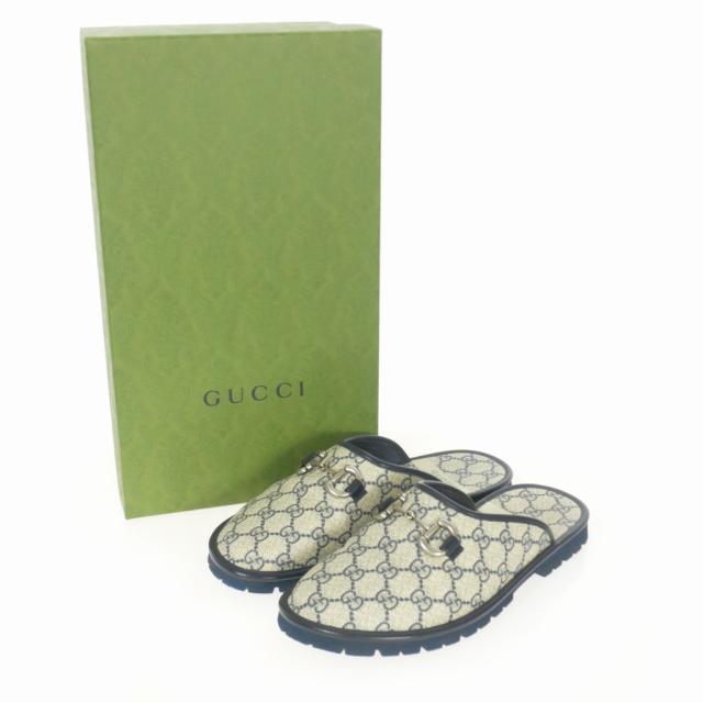 【中古】グッチ GUCCI GGスプリーム ホースビット スリッパ ローファー 靴  6 ネイビー 紺 694249 メンズ 中古】グッチ GUCCI GGスプリーム ホースビット スリッパ ローファー