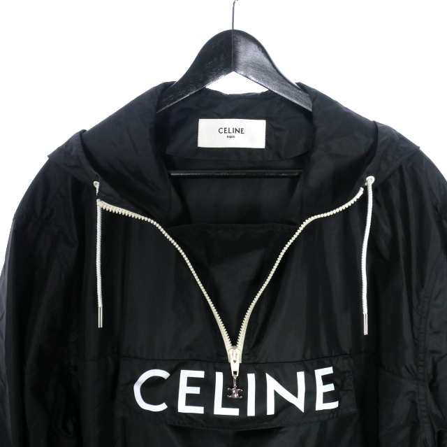 【中古】セリーヌ CELINE 22SS フロントロゴ ナイロン ウインドブレーカー アノラックパーカー 50 黒 ブラック｜au PAY マーケット