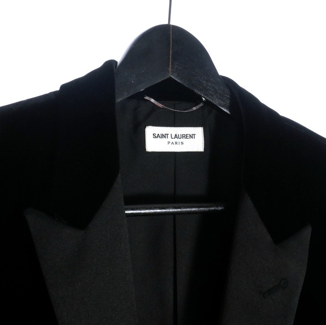 【中古】サンローラン パリ SAINT LAURENT PARIS アイコニック スモーキングジャケット ブレザー 48 黒 ブラック｜au PAY  マーケット