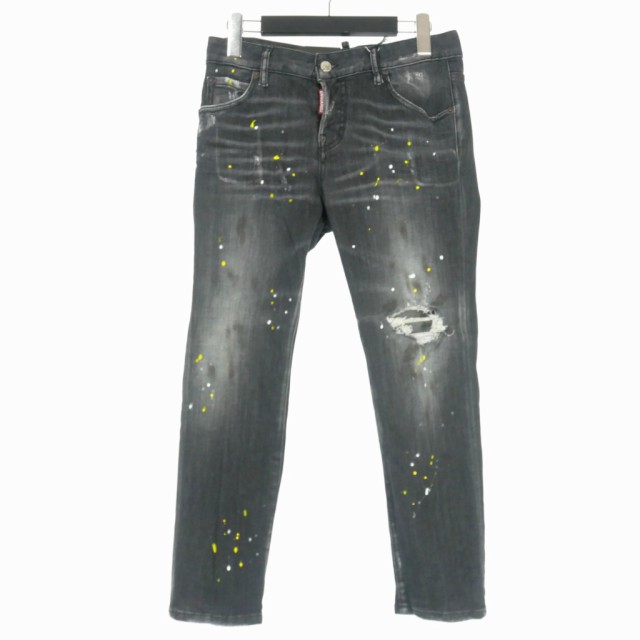 【中古】未使用品 ディースクエアード 21SS Jeans Cool Girl Cropped ペイント デニムパンツ ジーンズ 36 ブラック 黒