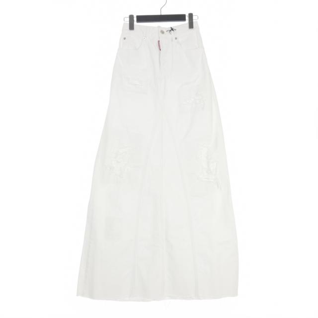 【中古】未使用品 ディースクエアード DSQUARED2 22SS デニム ロングスカート ボトムス ダメージ加工 34 ホワイト 白