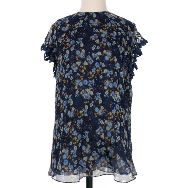 【中古】ディースクエアード DSQUARED2 22SS フラワープリント シルクシャツ ブラウス 38 ネイビー 紺 S72NC989