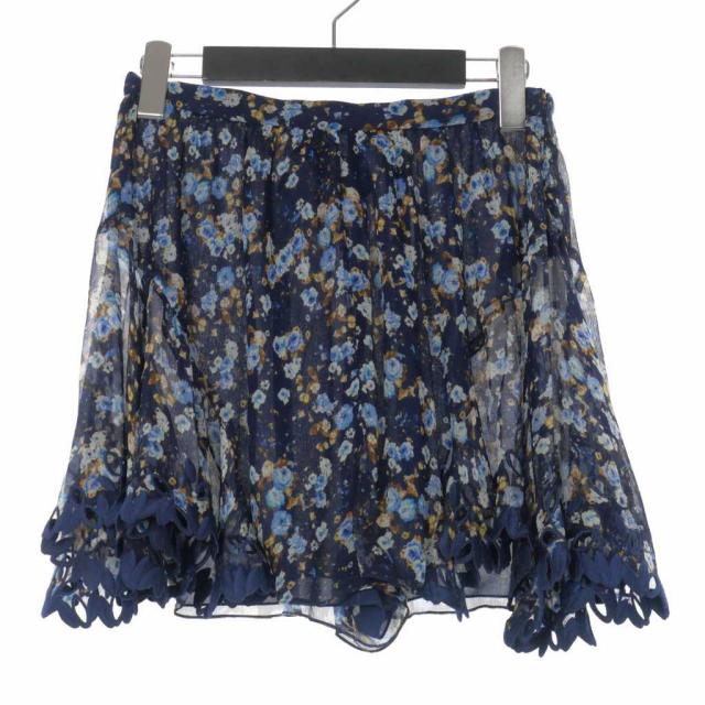【中古】ディースクエアード DSQUARED2 22SS フラワープリント シルク フレアスカート 38 ネイビー 紺 S72MU0435の通販は 15,444円