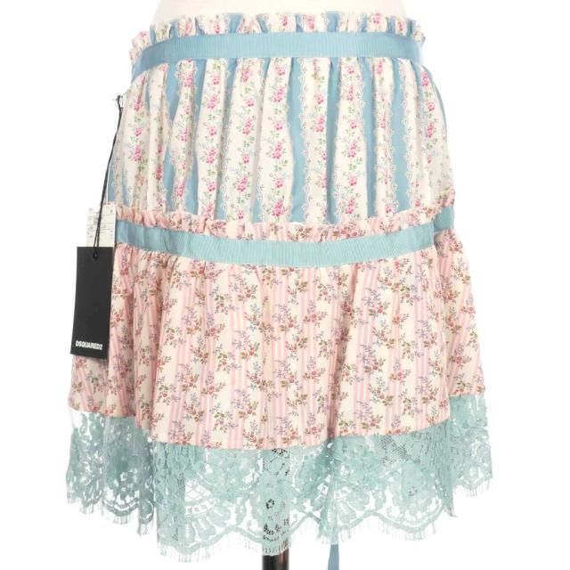 【中古】未使用品 ディースクエアード DSQUARED2 22SS ラッフルミニスカート レース 花柄 38 マルチカラー S75MA0801