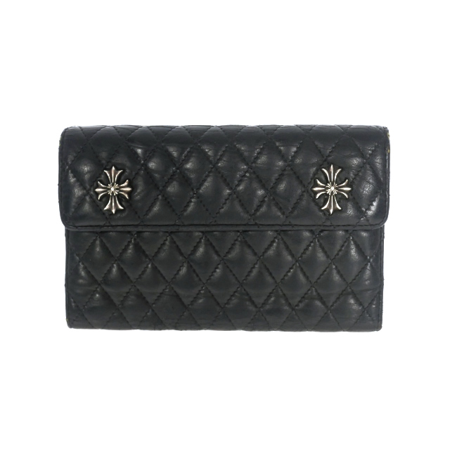 クロムハーツ Chrome Hearts 黒 レザー バングル メタルボタン｜メンズ