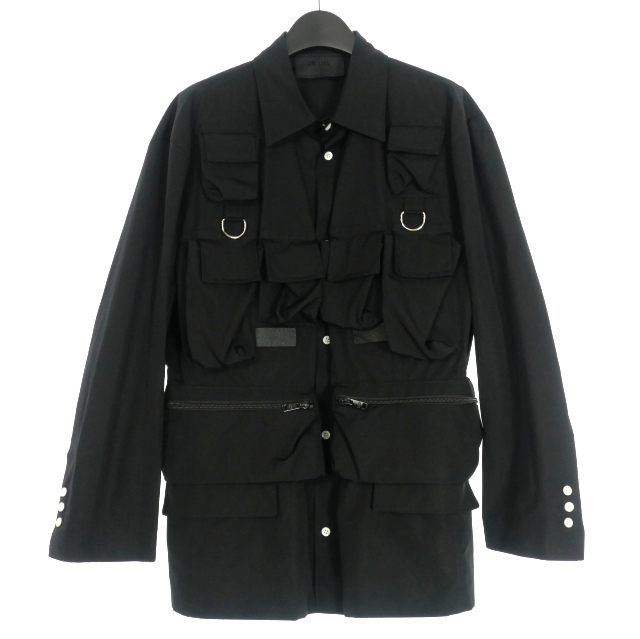 【中古】プラダ PRADA 24SS シングルブレスト コットンジャケット ブルゾン マルチポケット 長袖 48R ブラック UGI267