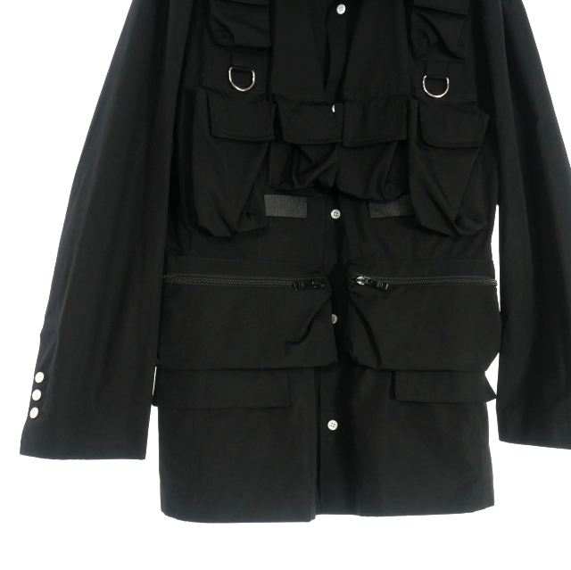 【中古】プラダ PRADA 24SS シングルブレスト コットンジャケット ブルゾン マルチポケット 長袖 48R ブラック UGI267
