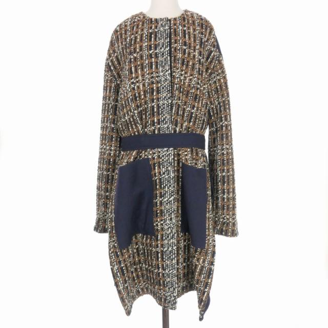 【中古】マルツィアーリ MRZ ノーカラーロングコート ジャケット S ネイビー 紺 FW17-0266 レディース