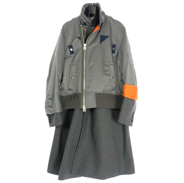 【中古】サカイ sacai 22AW Nylon Twill Mix Coat ハイブリッドコート ドッキング ジャケット 2 グレー 22-02823M