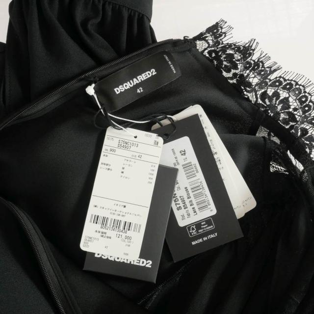 【中古】未使用品 ディースクエアード DSQUARED2 22AW レース 切替シャツ ブラウス 長袖 バックジップ 44 ブラック 黒 中古】未使用品 ディースクエアード DSQUARED2 22AW レース 切替シャツ