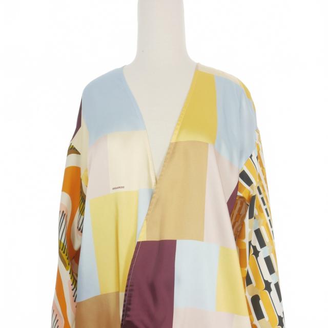 【中古】未使用品 ディースクエアード DSQUARED2 22AW 総柄 チュニック シャツ ブラウス 長袖 38 マルチカラー