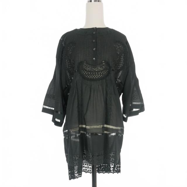 【中古】未使用品 ディースクエアード DSQUARED2 22AW レース シャツワンピース ドレス 半袖 36 黒 ブラックの通販は 22,800円