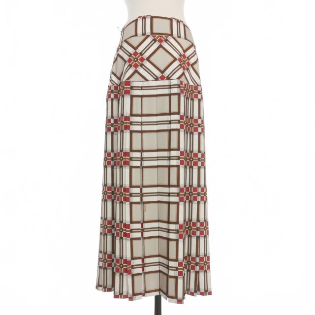 【中古】未使用品 ディースクエアード DSQUARED2 22AW チェック プリント フレアロングスカート 36 ブラウン 茶_1