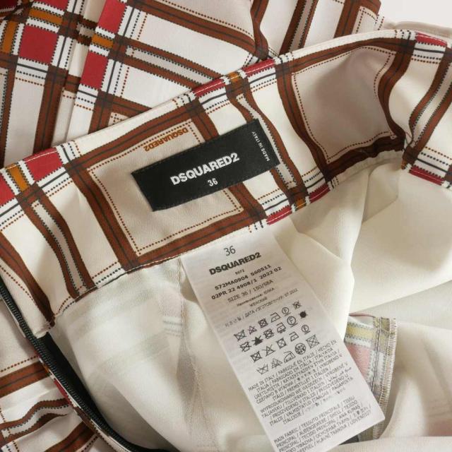 【中古】未使用品 ディースクエアード DSQUARED2 22AW チェック プリント フレアロングスカート 36 ブラウン 茶_4