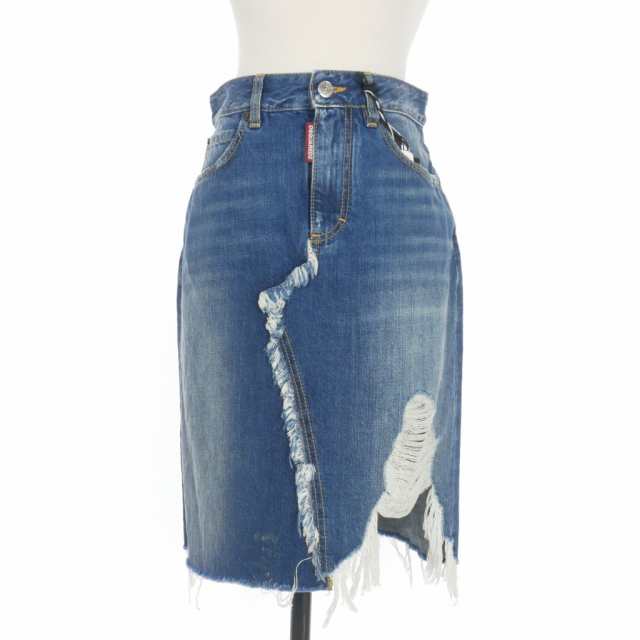 【中古】未使用品 ディースクエアード DSQUARED2 22AW Destroy D Midi Skirt ダメージ加工 デニムスカート 36