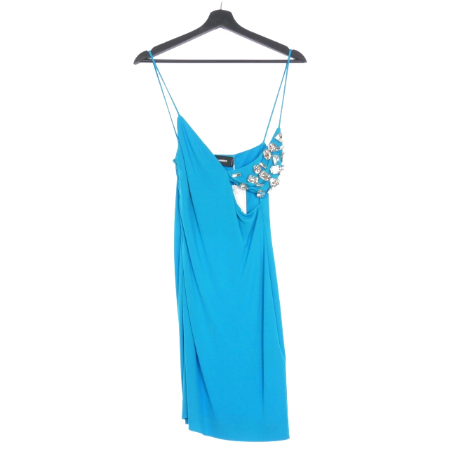 【中古】ディースクエアード DSQUARED2 22AW ラインストーン付き タイトワンピース ドレス XS ライトブルー