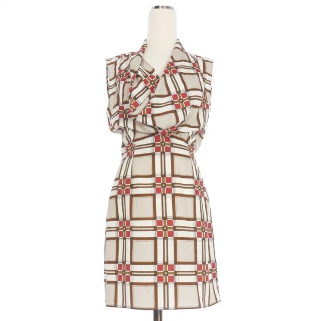 【中古】ディースクエアード DSQUARED2 22AW バックオープン チェック柄 ワンピース ドレス 38 ホワイト/ベージュ