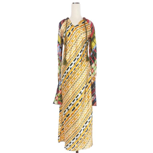 【中古】ディースクエアード DSQUARED2 22AW 総柄プリント ロングワンピース ドレス 長袖  38 マルチカラー