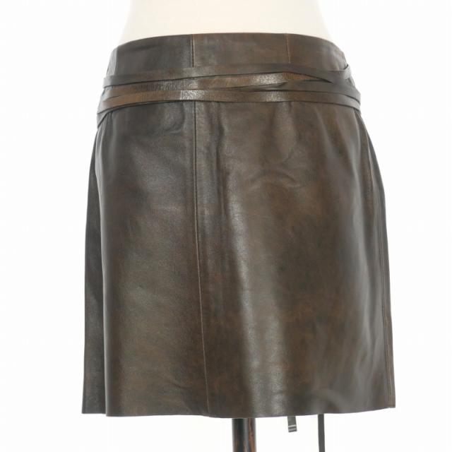 【中古】ディースクエアード DSQUARED2 22AW 羊革 レザーラップスカート 38 ブラウン 茶 S72MA0920 国内正規_1