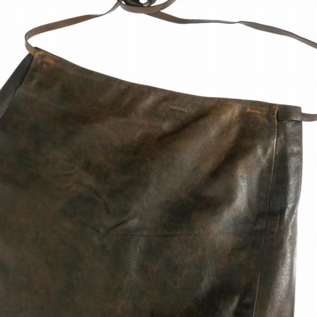 【中古】ディースクエアード DSQUARED2 22AW 羊革 レザーラップスカート 38 ブラウン 茶 S72MA0920 国内正規_2