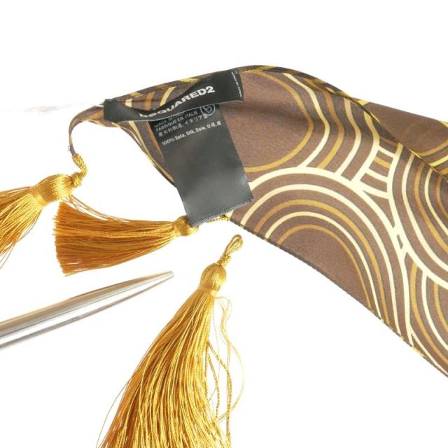 【中古】未使用品 ディースクエアード DSQUARED2 22AW 総柄プリント シルク タッセルスカーフ ストール 中古】ディースクエアード DSQUARED2 22AW 総柄プリント シルク