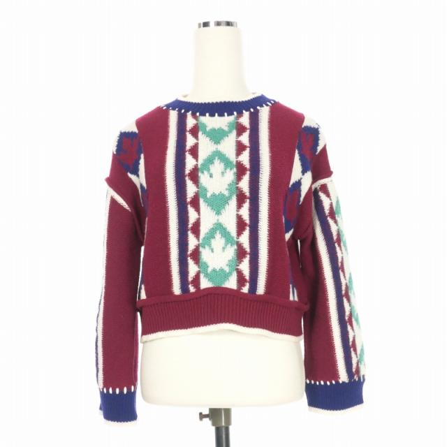 【中古】ディースクエアード DSQUARED2 22AW ショート丈 ニット セーター 長袖 XS バーガンディ 赤 S75HA1127