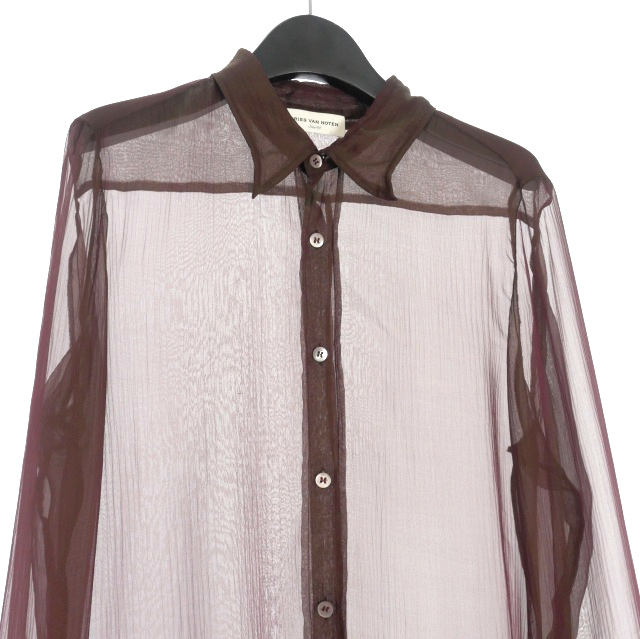 【中古】未使用品 ドリスヴァンノッテン DRIES VAN NOTEN 24SS Congreve ロングスリーブ シルクシャツ 44 ボルドー_2