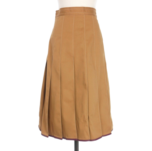 【中古】マルニ MARNI 22AW レザーパイピング プリーツスカート 40 ベージュ GOMA0465F1 国内正規 レディース
