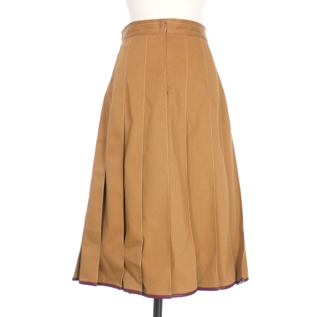 【中古】マルニ MARNI 22AW レザーパイピング 筋目スコート 40 ベージュ GOMA0465F1 国内定まり レディース