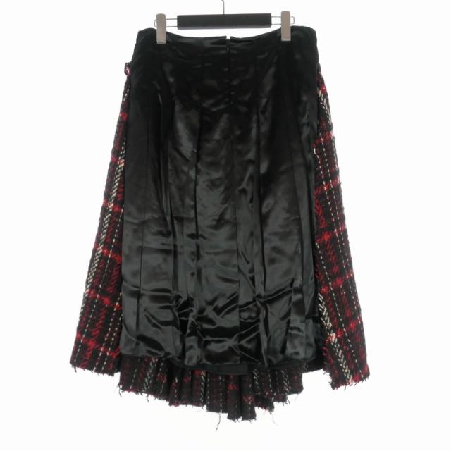 【中古】マルニ MARNI 22AW レイヤード ウール フレアスカート チェック 40 ブラック レッド_1