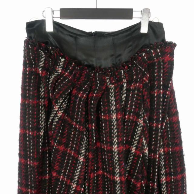 【中古】マルニ MARNI 22AW レイヤード ウール フレアスカート チェック 40 ブラック レッド_2