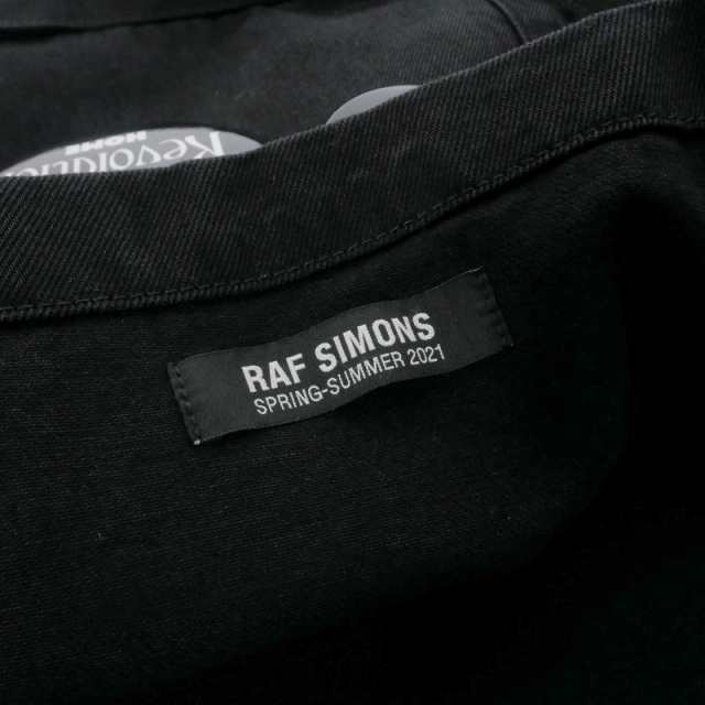 【中古】ラフシモンズ RAF SIMONS 21SS 缶バッジ付き デニムトートバッグ レザーパッチ 鞄 S ブラック 黒