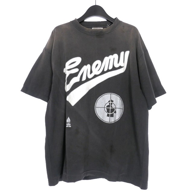 【中古】未使用品 セントマイケル SAINTMICHAEL 24AW SS TEE / SNT ENEMY プリントTシャツ 半袖カットソー L ブラック