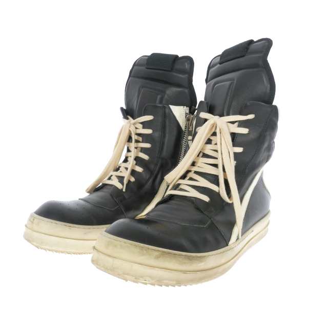 【中古】リックオウエンス Rick Owens GEOBASKET ジオバスケット レザー ハイカットスニーカー 靴 43 ブラック/ミルク