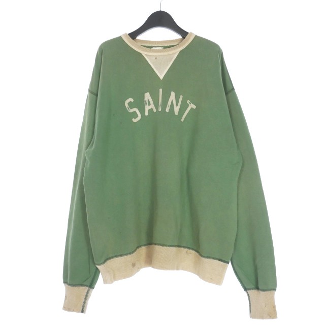 【中古】セントマイケル SAINTMICHAEL 22SS フェルトロゴ スウェットシャツ トレーナー 長袖 XL グリーン 緑