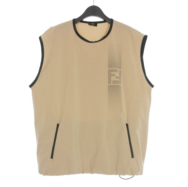 【中古】フェンディ FENDI 24SS テクニカルファブリック Tシャツ ノースリーブカットソー FFロゴ XL ベージュの通販は