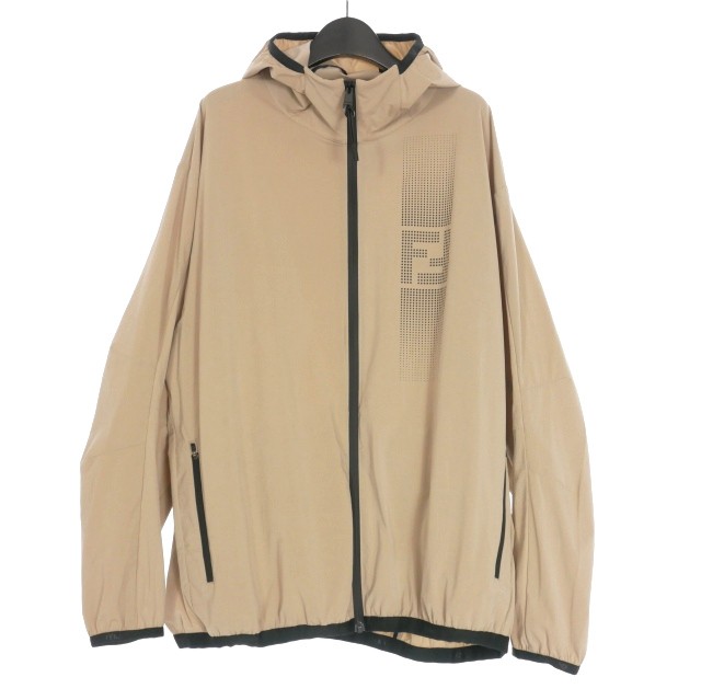 【中古】フェンディ FENDI 24SS テクニカルファブリック ウインドブレーカー FFロゴ ジャケット ブルゾン 52 ベージュの通販は
