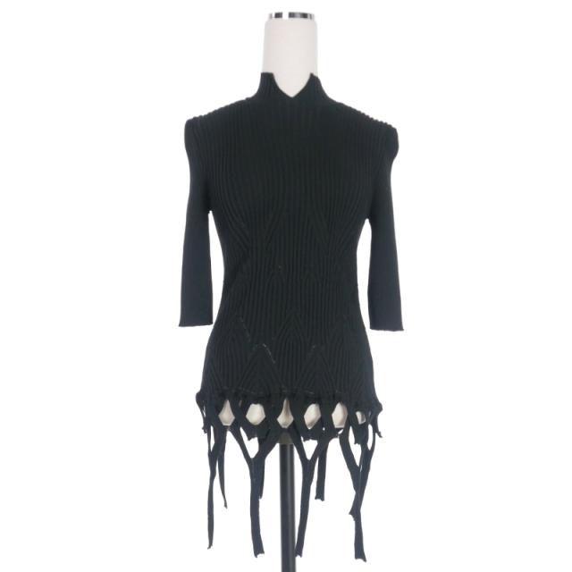 【中古】マメクロゴウチ 23SS バスケットウェーブ ディティール ニット リブ トップス 半袖 3 ブラック 黒 レディースの通販は