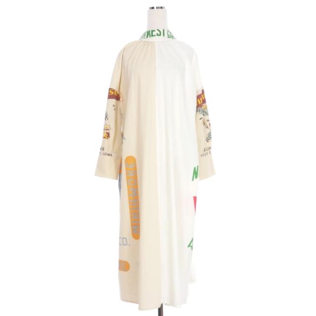 【中古】エメラルドモーテル Emerald Motel フィードサック柄 長袖ワンピース ドレス 長袖 ホワイト/ベージュ G-11716の通販は 5,286円