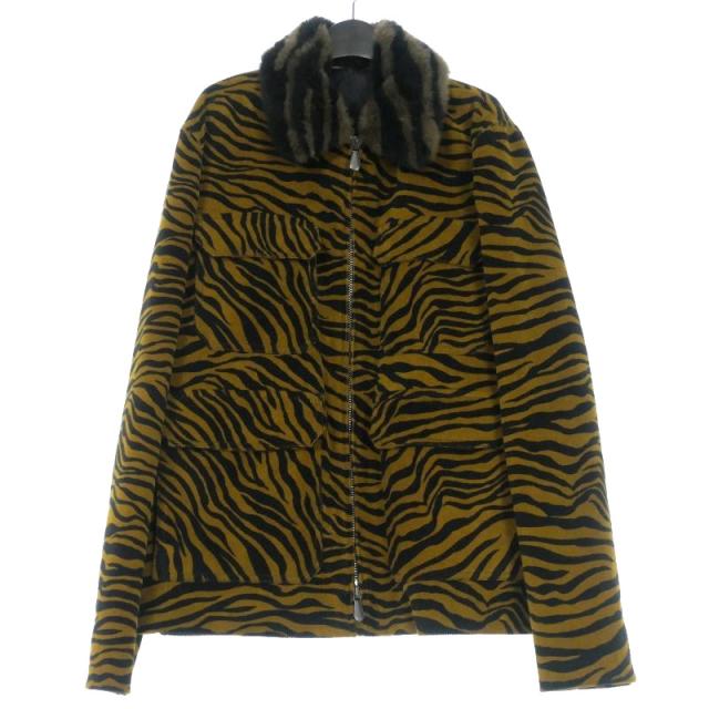 【中古】ボッテガヴェネタ BOTTEGA VENETA ファーカラー ゼブラブルゾン ジャケット 長袖 54 ブラック/マスタード 黒の通販は