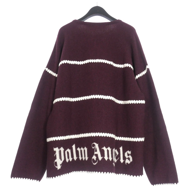 【中古】未使用品 パームエンジェルス PALM ANGELS 23AW PA MONOGRAM STRIPED SWEATER ニット セーター L ボルドー_1
