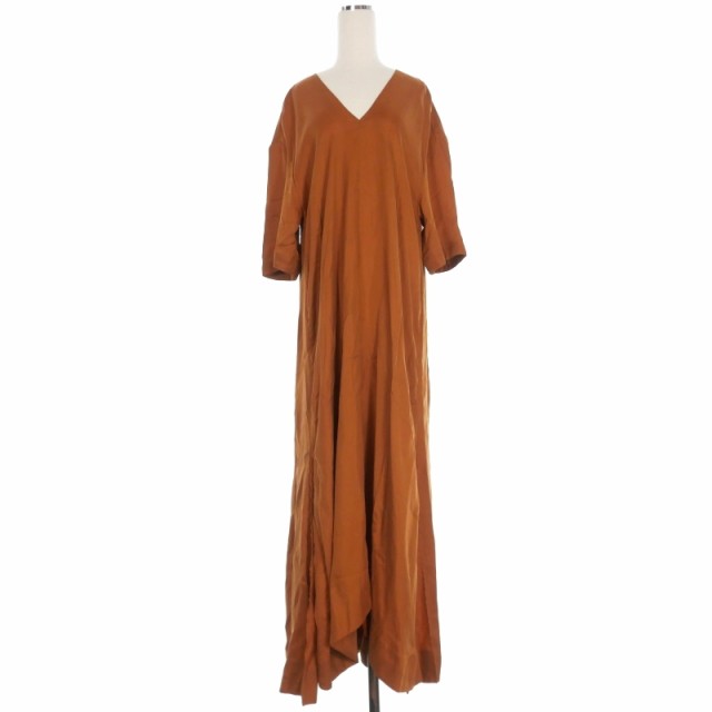 【中古】未使用品 スタジオニコルソン STUDIO NICHOLSON XICO SATIN CUPRO EASY V NECK DRESS ワンピース ドレス 0 茶 の通販は