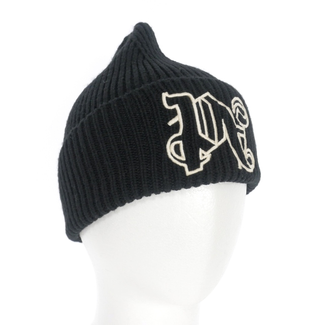 【中古】パームエンジェルス PALM ANGELS 23AW PA MONOGRAM Beanie ニットキャップ ビーニー 帽子 O/S ブラック 黒の通販は 12,510円