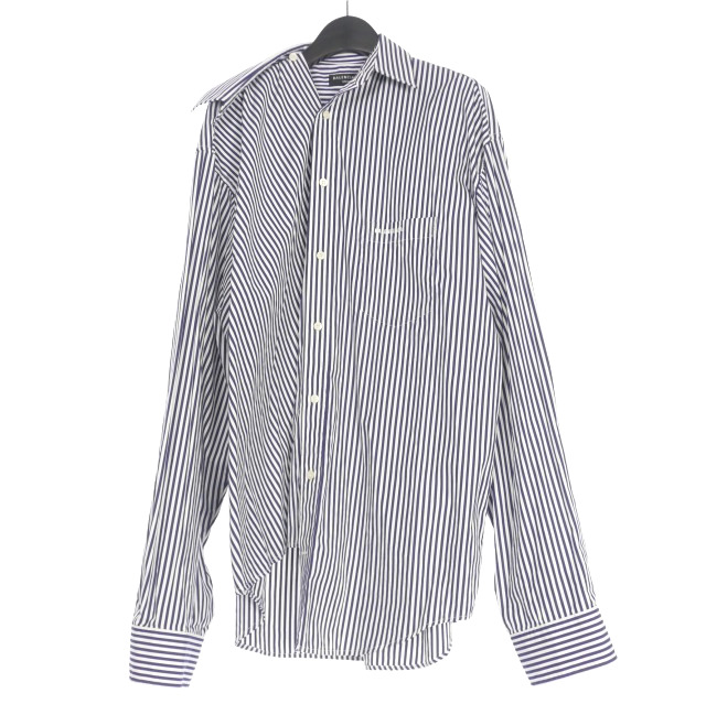 【中古】バレンシアガ BALENCIAGA 21AW TWISTED SHIRT アシンメトリーストライプシャツ 長袖 XS ホワイト/ブルーの通販は
