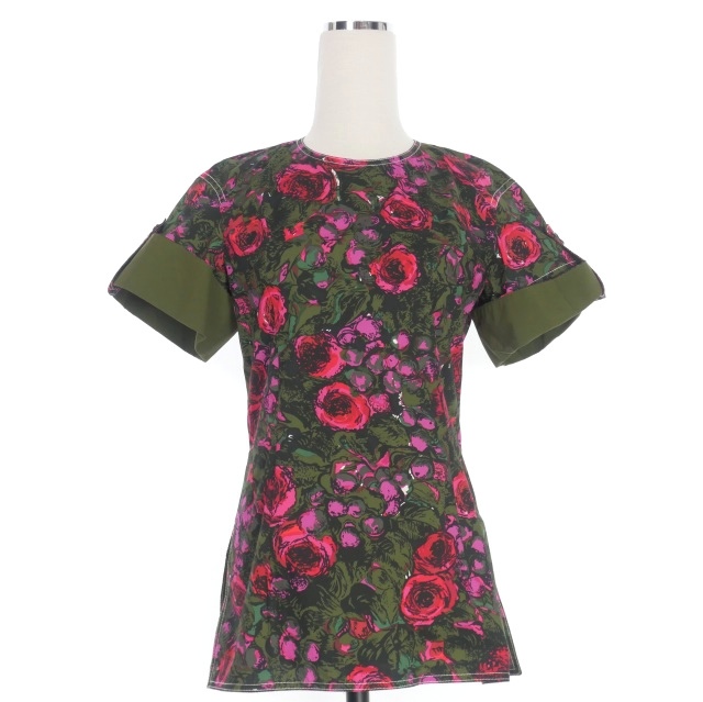 【中古】未使用品 マルニ MARNI 20SS フラワープリント プルオーバーシャツ ブラウス 38 カーキ ピンク